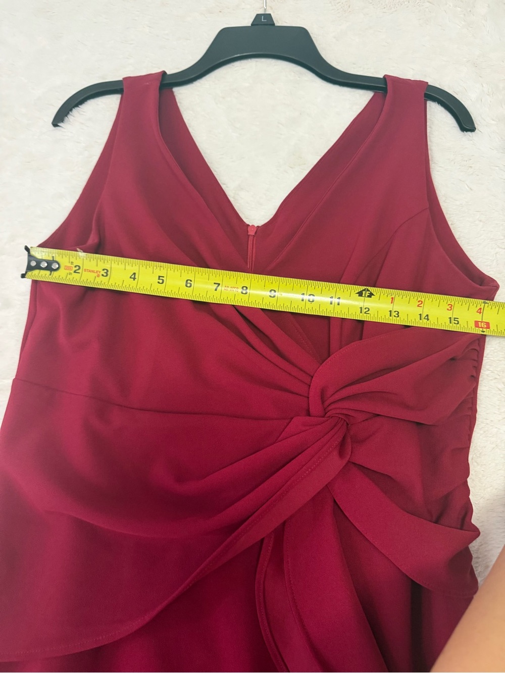 Burgundy V-Neck Ruched Twist Waist Ruffle High Low Evening Formal Dress Large - Picture 6 of 10